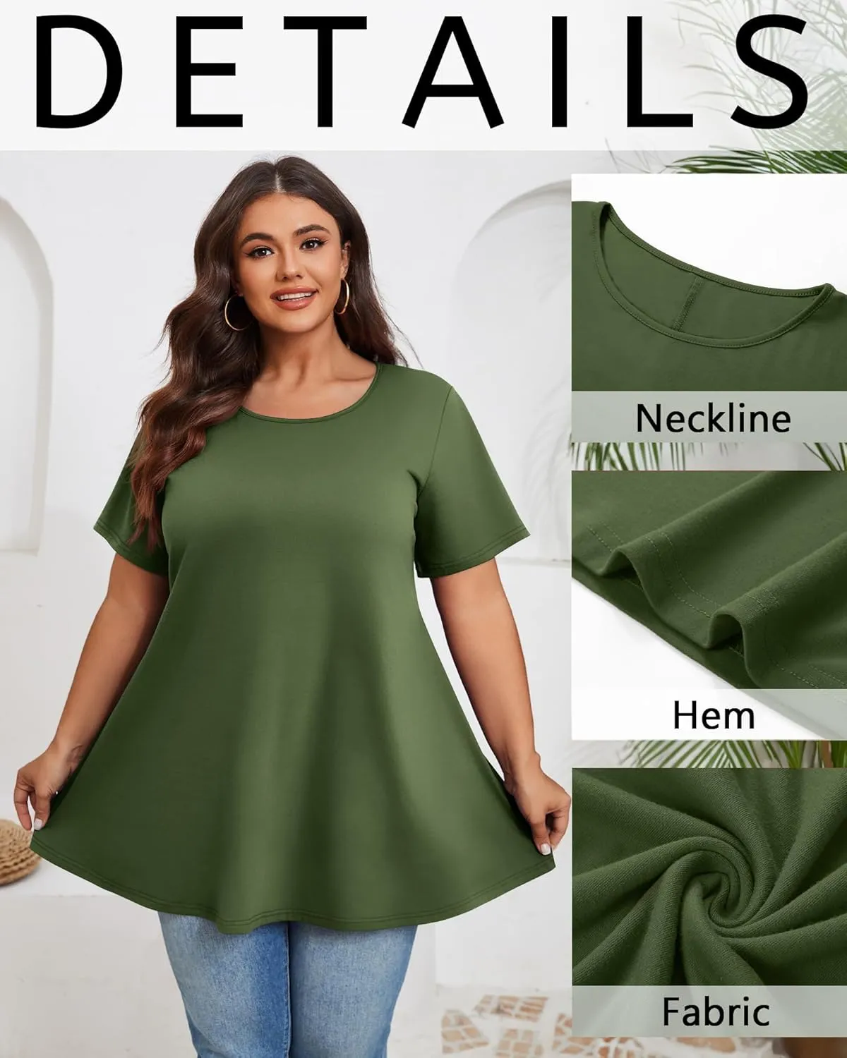 3 Pack Women's Plus Size Tunic Top Short Sleeve Cotton Long Shirts Summer Loose Fit Flowy Blouse Wear with Leggings