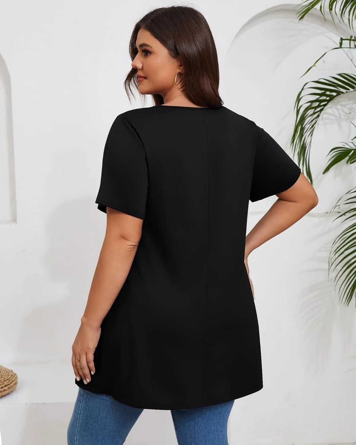 3 Pack Women's Plus Size Tunic Top Short Sleeve Cotton Long Shirts Summer Loose Fit Flowy Blouse Wear with Leggings
