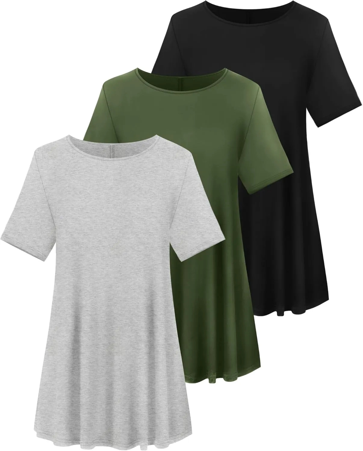 3 Pack Women's Plus Size Tunic Top Short Sleeve Cotton Long Shirts Summer Loose Fit Flowy Blouse Wear with Leggings