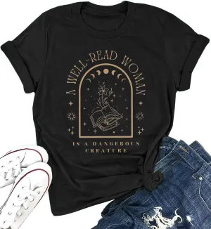 A Well Read Woman T-Shirt Women Reading Book Shirt Cute Book Lover Gift Vintage Graphic Tee Tops Funny Teacher Shirt
