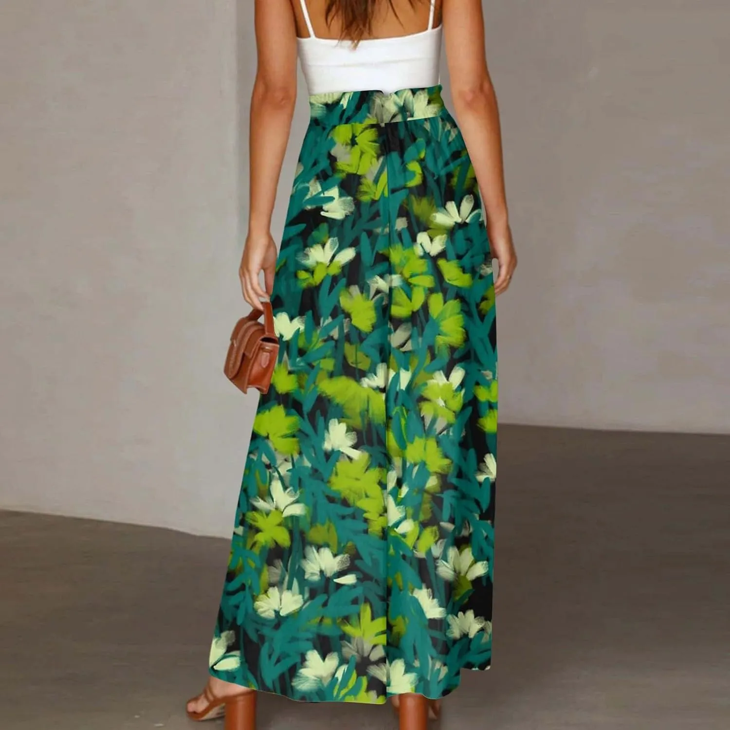 ADHOWBEW Maxi Skirts for Women Bohemian Floral Print Elastic Waist Cotton African Sexy Smocked Casual Flowy Skirts