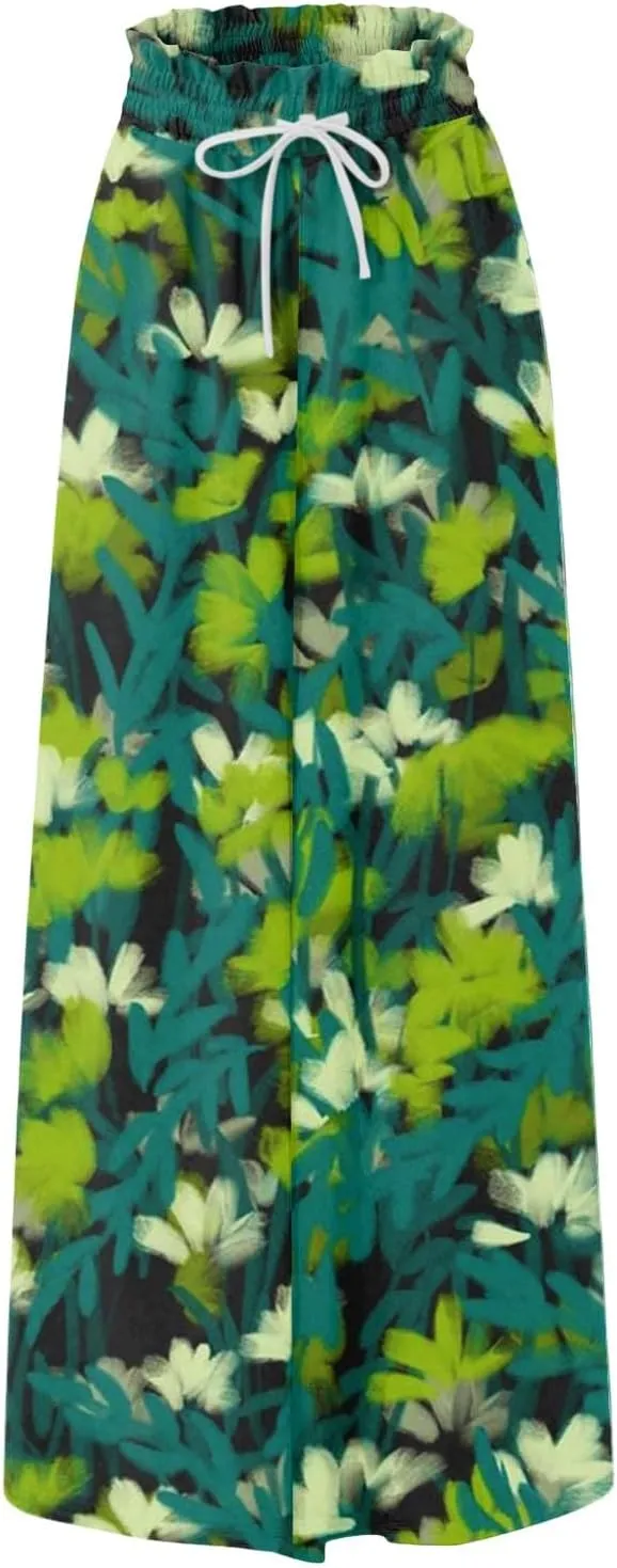 ADHOWBEW Maxi Skirts for Women Bohemian Floral Print Elastic Waist Cotton African Sexy Smocked Casual Flowy Skirts