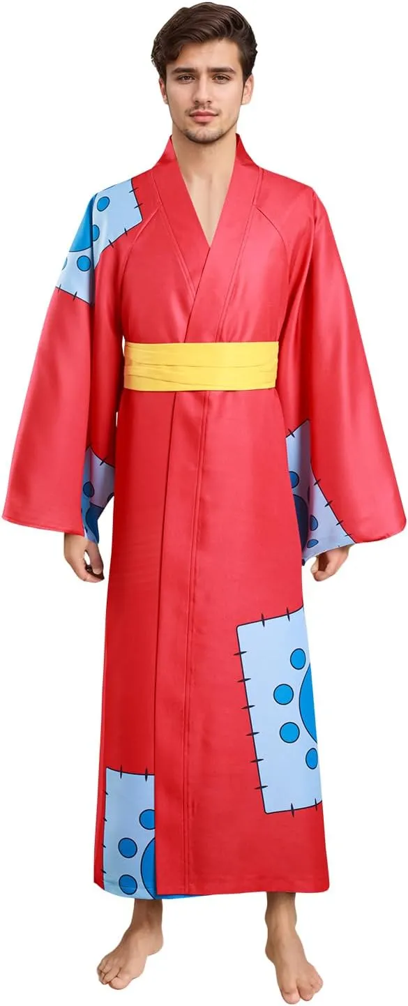 Adult Cosplay Costume Anime Kimono Printed Cloak Robe Belt Halloween Outfits for Men Anime Fans Lovers