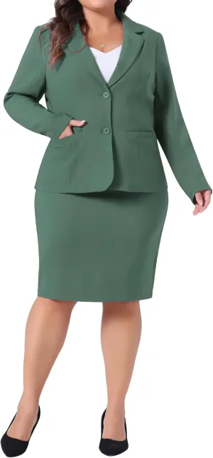 Agnes Orinda Plus Size Blazer and Skirt Suit Sets for Women 2 Piece Outfits Business Casual Suit Sets