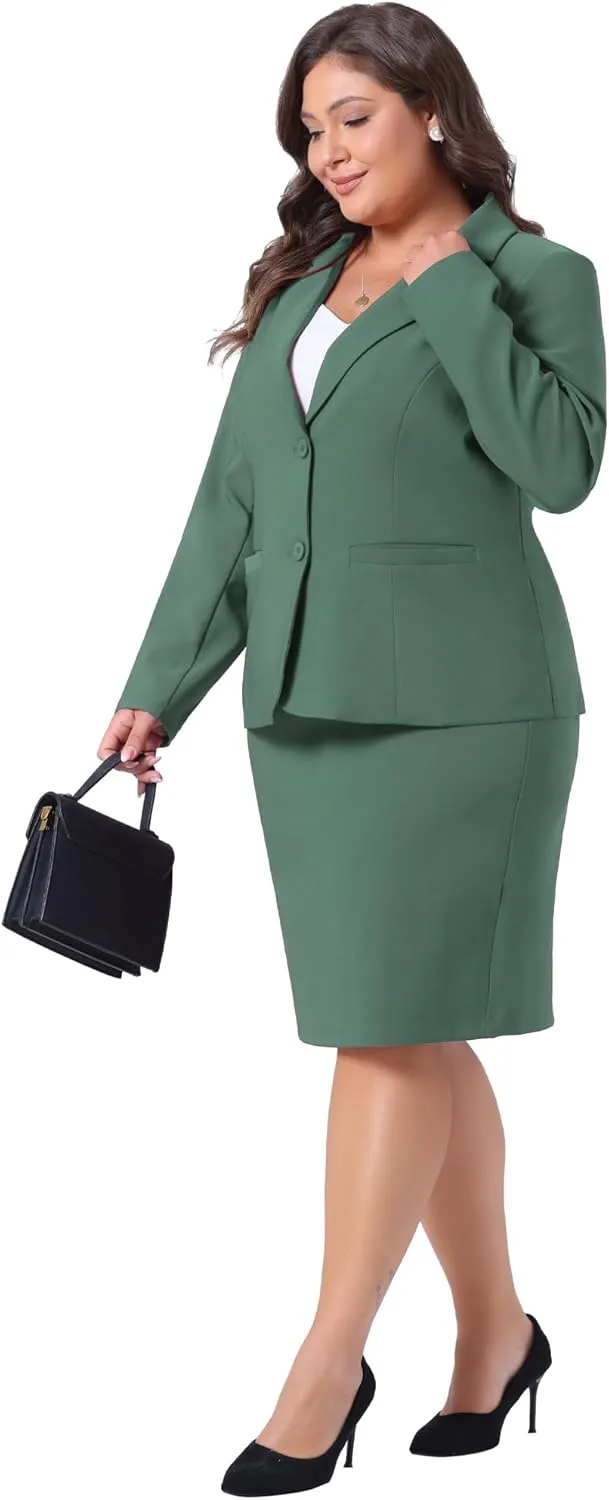 Agnes Orinda Plus Size Blazer and Skirt Suit Sets for Women 2 Piece Outfits Business Casual Suit Sets
