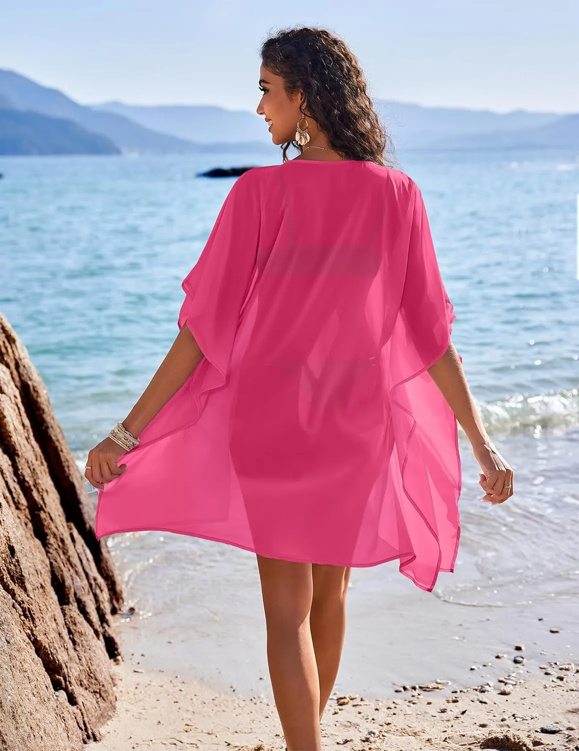 AI'MAGE Bathing Suit Cover Up for Women Chiffon Beach Coverup Sheer Summer Kimono Cardigan for Swimsuit S-XXL