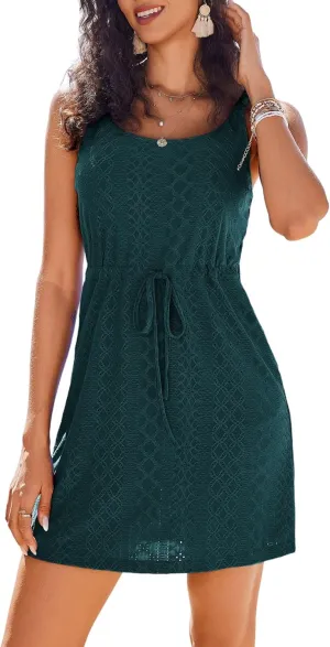 AI'MAGE Swimsuit Cover Up for Women Crochet Hollow Out Bathing Suit Coverups Sleeveless Beach Dress with Pockets S-XXL