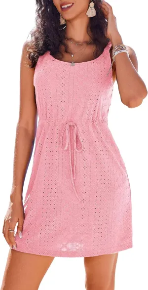 AI'MAGE Swimsuit Cover Up for Women Crochet Hollow Out Bathing Suit Coverups Sleeveless Beach Dress with Pockets S-XXL