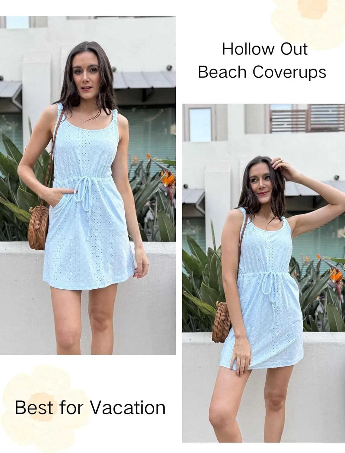 AI'MAGE Swimsuit Cover Up for Women Crochet Hollow Out Bathing Suit Coverups Sleeveless Beach Dress with Pockets S-XXL