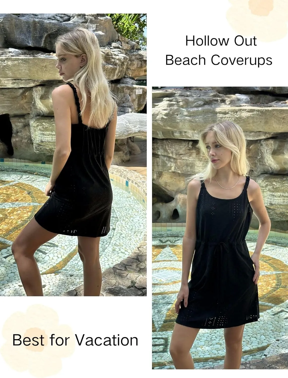 AI'MAGE Swimsuit Cover Up for Women Crochet Hollow Out Bathing Suit Coverups Sleeveless Beach Dress with Pockets S-XXL