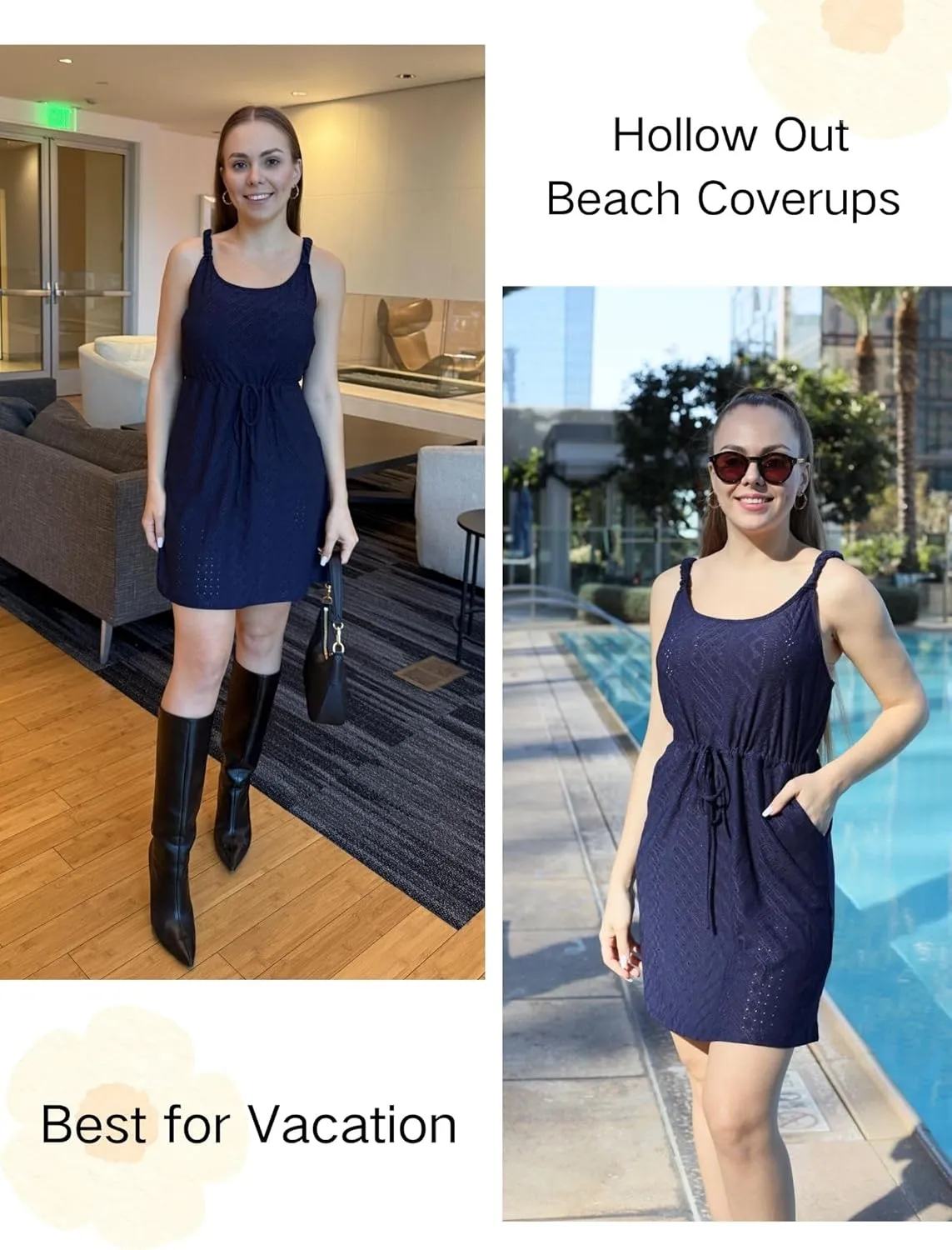 AI'MAGE Swimsuit Cover Up for Women Crochet Hollow Out Bathing Suit Coverups Sleeveless Beach Dress with Pockets S-XXL
