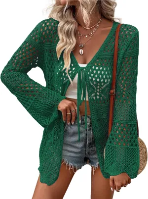 AI'MAGE Womens Kimono Beach Cover Up Crochet Swimsuit Coverups Summer Loose Knit Cardigans Causal Blouse Tops Swimwear S-XXL
