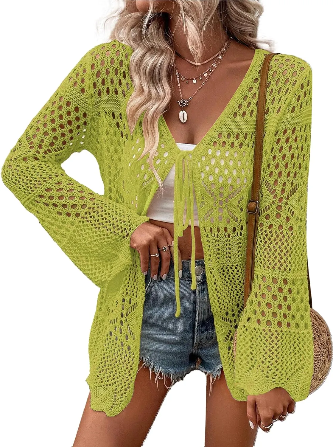 AI'MAGE Womens Kimono Beach Cover Up Crochet Swimsuit Coverups Summer Loose Knit Cardigans Causal Blouse Tops Swimwear S-XXL