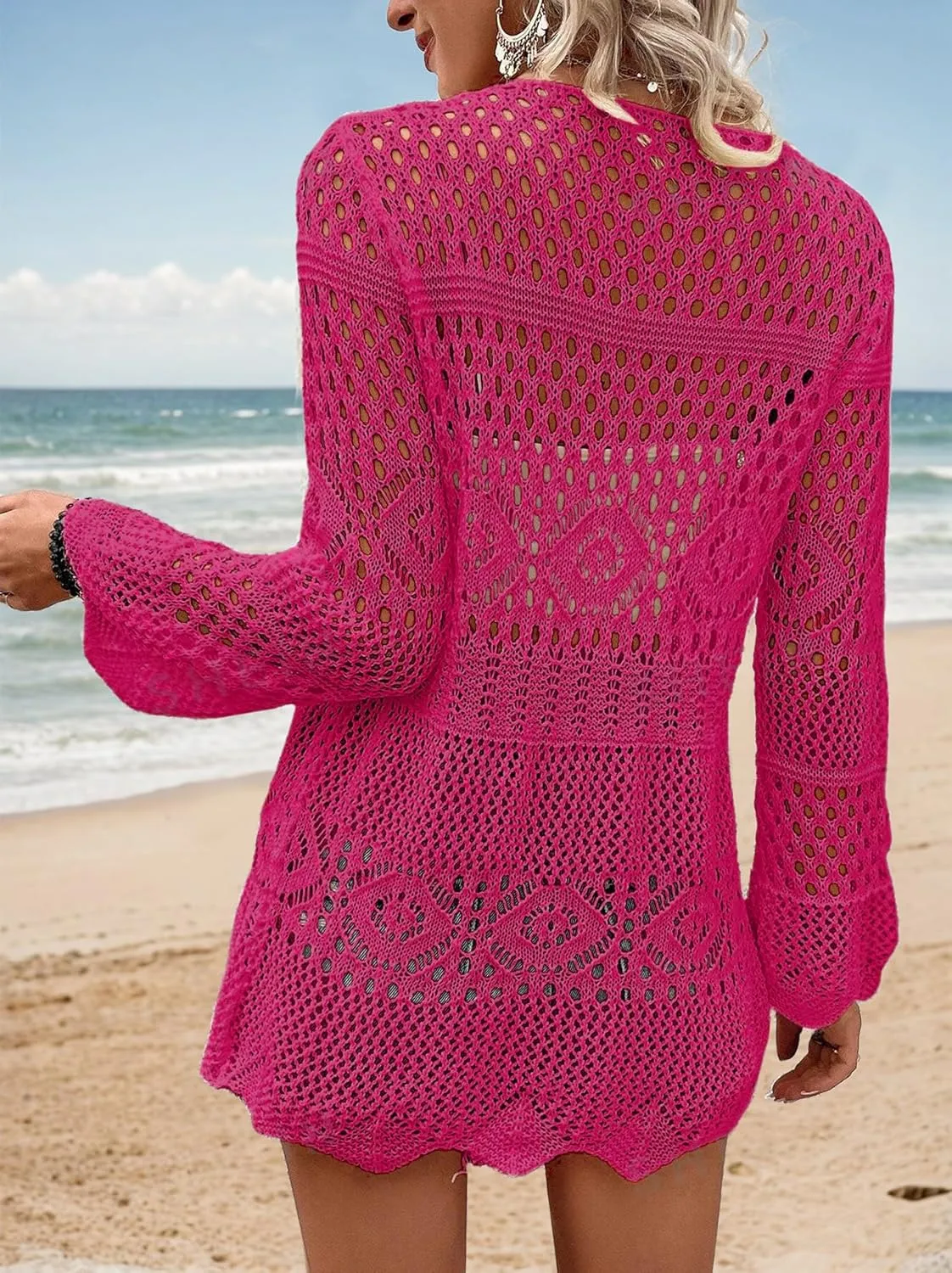 AI'MAGE Womens Kimono Beach Cover Up Crochet Swimsuit Coverups Summer Loose Knit Cardigans Causal Blouse Tops Swimwear S-XXL