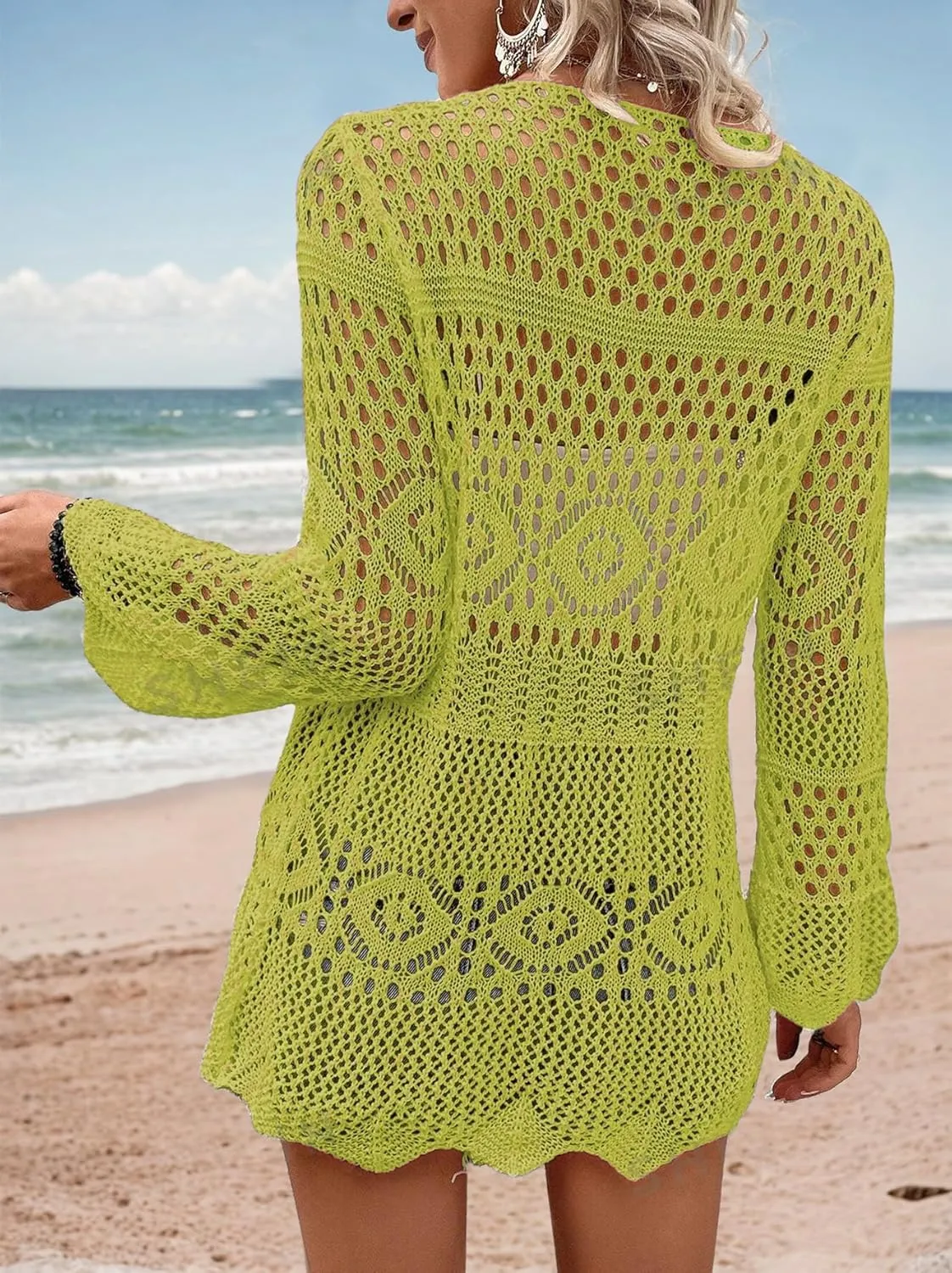 AI'MAGE Womens Kimono Beach Cover Up Crochet Swimsuit Coverups Summer Loose Knit Cardigans Causal Blouse Tops Swimwear S-XXL