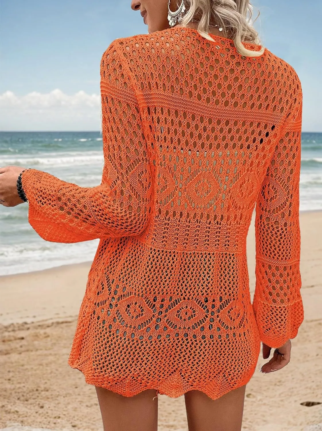 AI'MAGE Womens Kimono Beach Cover Up Crochet Swimsuit Coverups Summer Loose Knit Cardigans Causal Blouse Tops Swimwear S-XXL