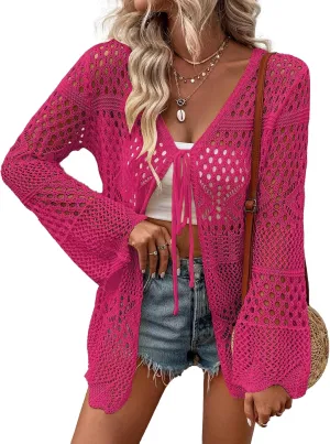 AI'MAGE Womens Kimono Beach Cover Up Crochet Swimsuit Coverups Summer Loose Knit Cardigans Causal Blouse Tops Swimwear S-XXL