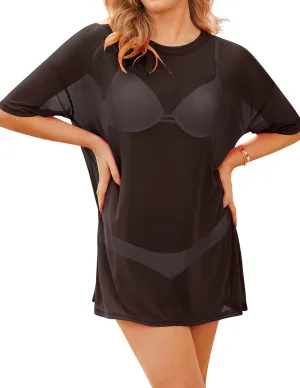 AI'MAGE Women's Swimsuit Cover Up Mesh Cover Up Dress Short Sleeve Bathing Suit Coverup Summer Beach Dress S-XXL