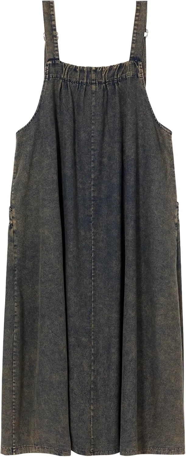 Akivide Women's Baggy Sleeveless Adjustable Strap Wide Hemline Retro Classic Denim Dress Jumper Jeans Maxi Dresses for Women
