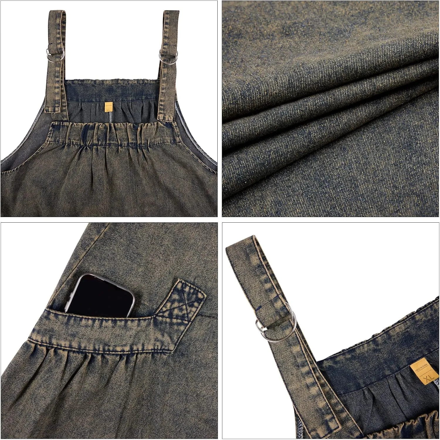 Akivide Women's Baggy Sleeveless Adjustable Strap Wide Hemline Retro Classic Denim Dress Jumper Jeans Maxi Dresses for Women