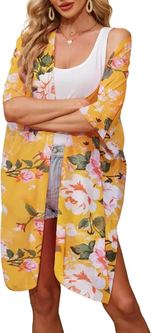 Alaster Queen Women's Kimono Cardigan Summer Swimsuit Casual Beach Long Swimwear Loose Coverups for Women