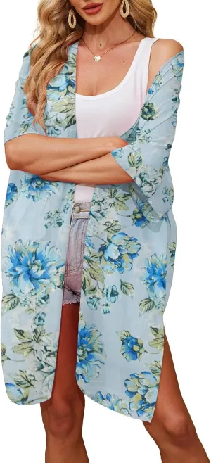 Alaster Queen Women's Kimono Cardigan Summer Swimsuit Casual Beach Long Swimwear Loose Coverups for Women