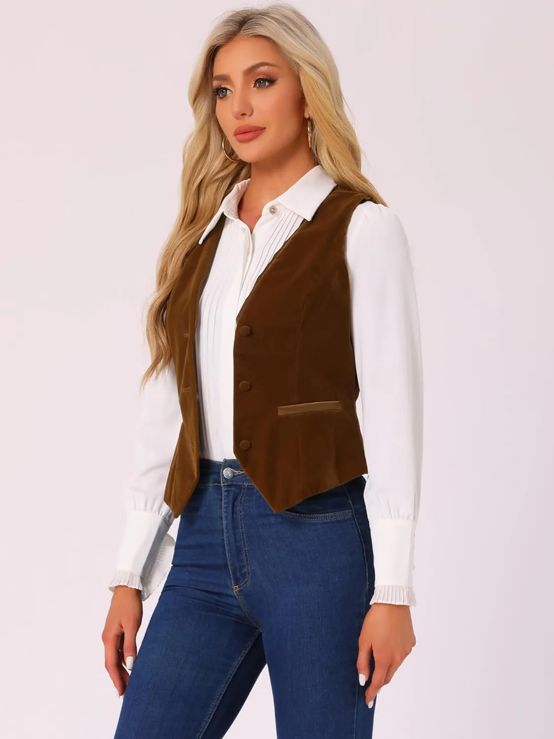 Allegra K Velvet Suit Waistcoat for Women's Retro Sleeveless Steampunk Blazer Dressy Vest