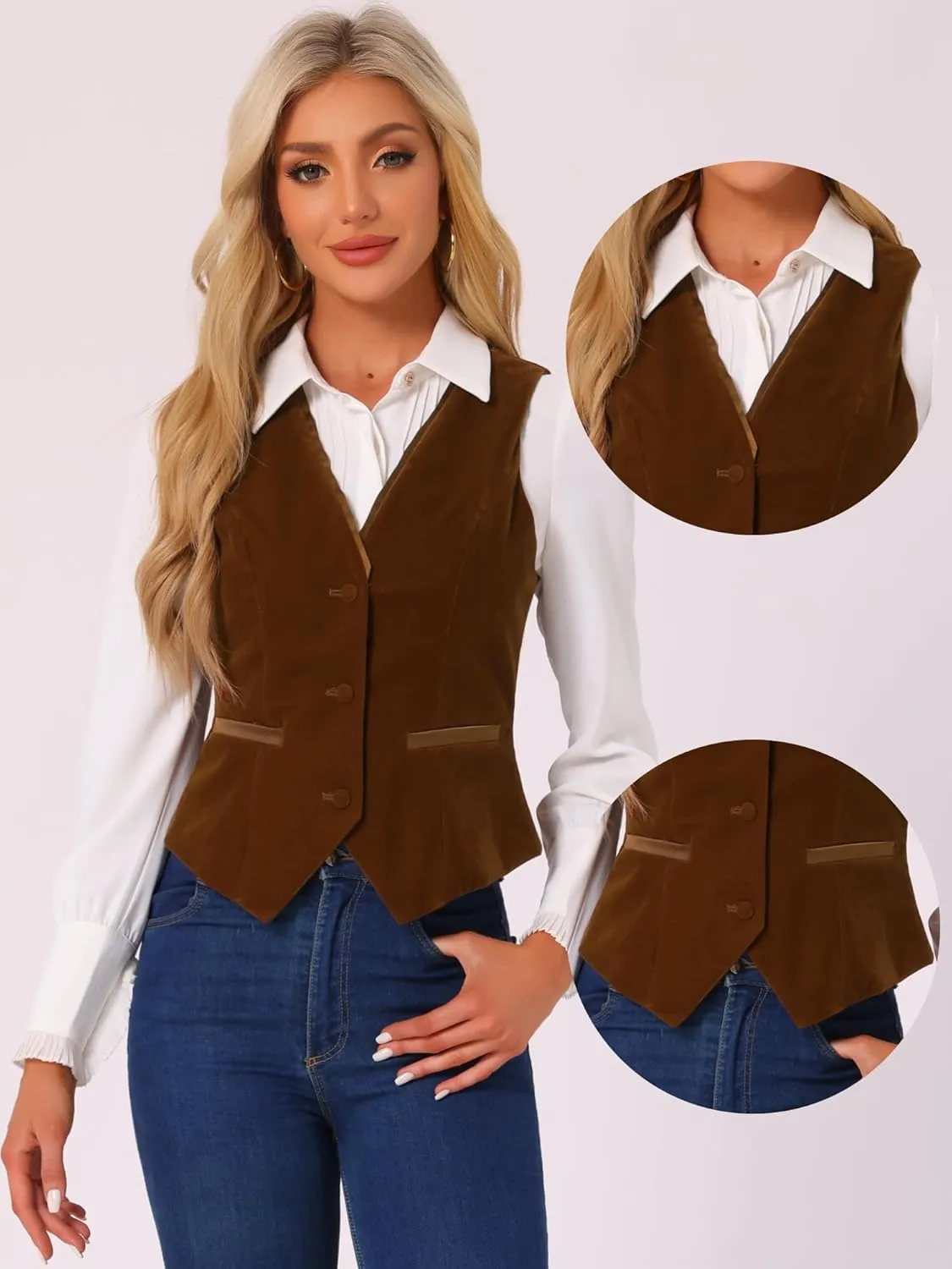 Allegra K Velvet Suit Waistcoat for Women's Retro Sleeveless Steampunk Blazer Dressy Vest