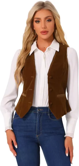 Allegra K Velvet Suit Waistcoat for Women's Retro Sleeveless Steampunk Blazer Dressy Vest