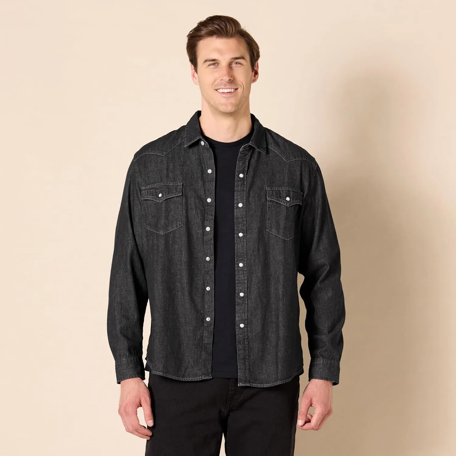 Amazon Essentials Men's Denim Shirt Long Sleeve - Regular-Fit Denim Shirt