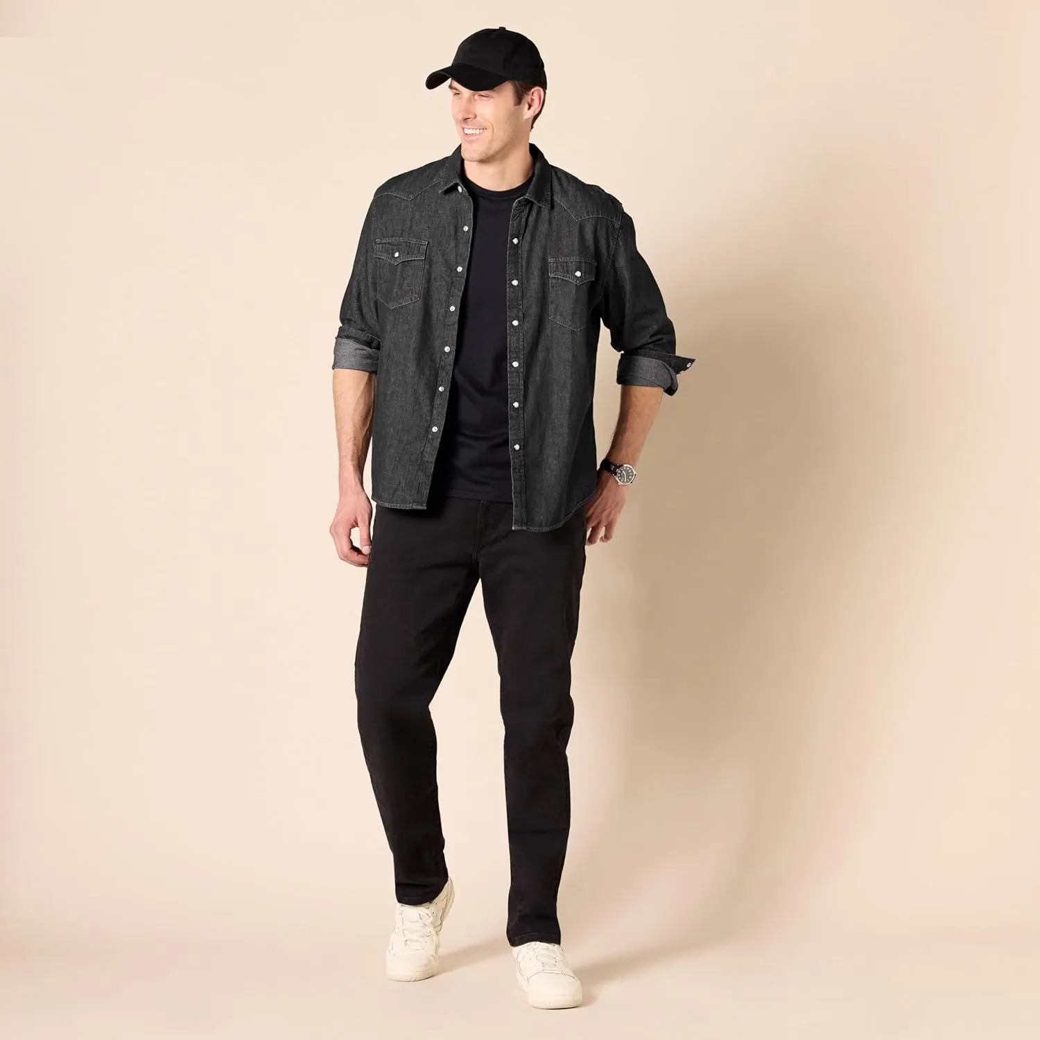 Amazon Essentials Men's Denim Shirt Long Sleeve - Regular-Fit Denim Shirt