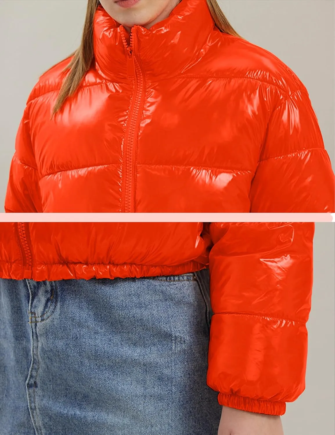 AMEBELLE Women Winter Warm Stand Collar Slim Fit Cropped Puffer Down Jacket Coats