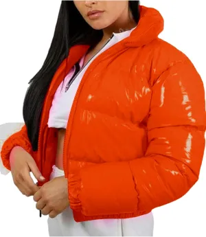 AMEBELLE Women Winter Warm Stand Collar Slim Fit Cropped Puffer Down Jacket Coats