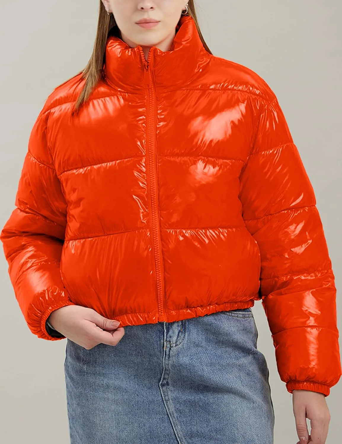 AMEBELLE Women Winter Warm Stand Collar Slim Fit Cropped Puffer Down Jacket Coats
