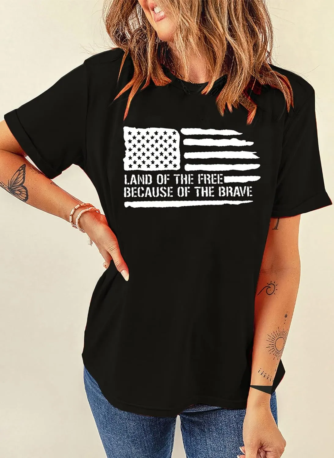 American Flag Shirt Women 4th of July Patriotic T Shirt Funny Stars Stripes Graphic Tee Independence Day T-Shirt Top