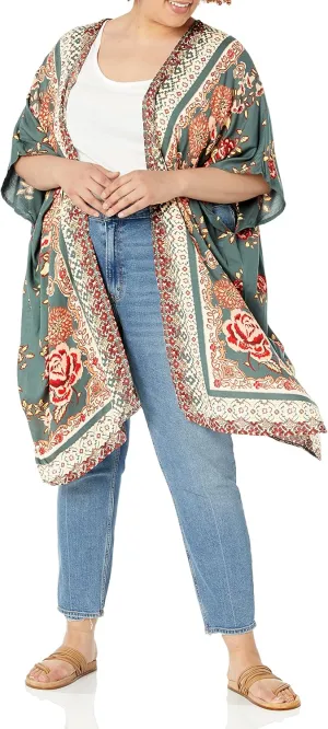 Angie Women's Printed Kimono Duster Long Cardigan