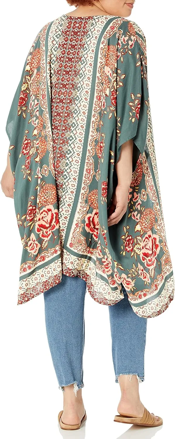 Angie Women's Printed Kimono Duster Long Cardigan