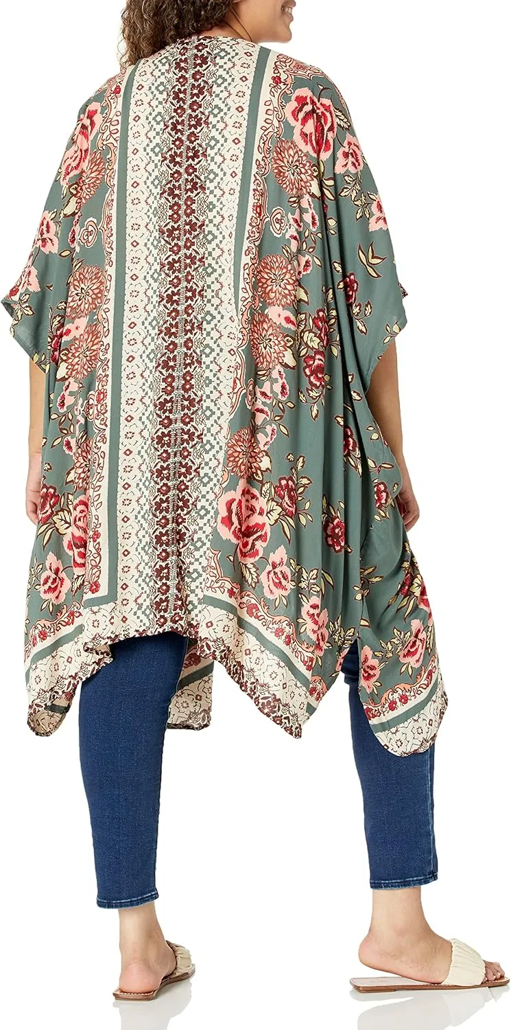 Angie Women's Printed Kimono Duster Long Cardigan