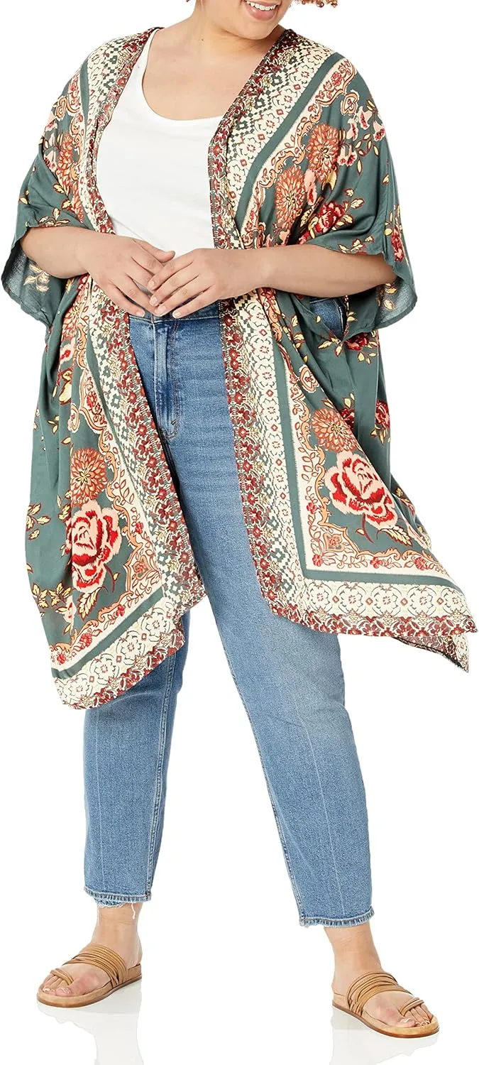 Angie Women's Printed Kimono Duster Long Cardigan