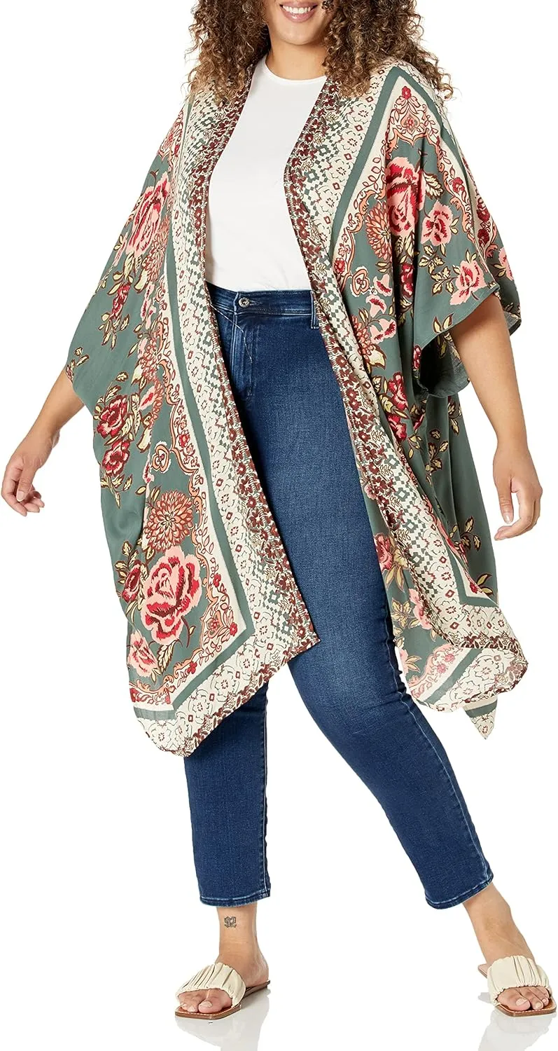 Angie Women's Printed Kimono Duster Long Cardigan