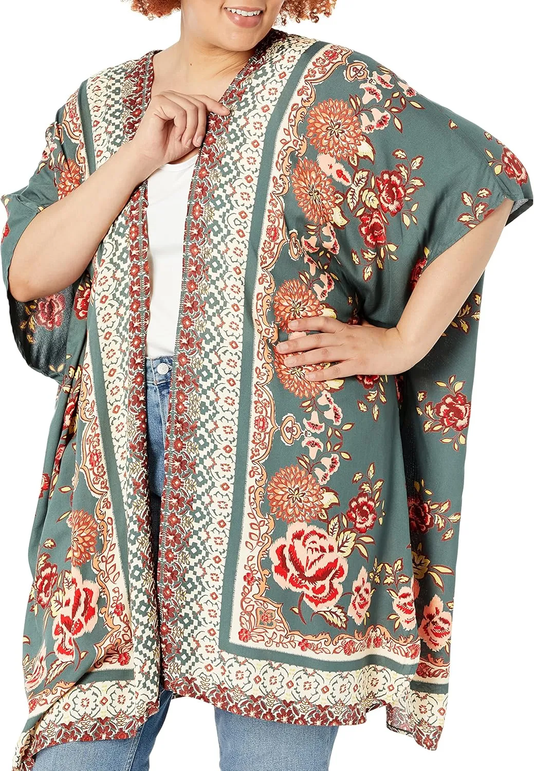 Angie Women's Printed Kimono Duster Long Cardigan