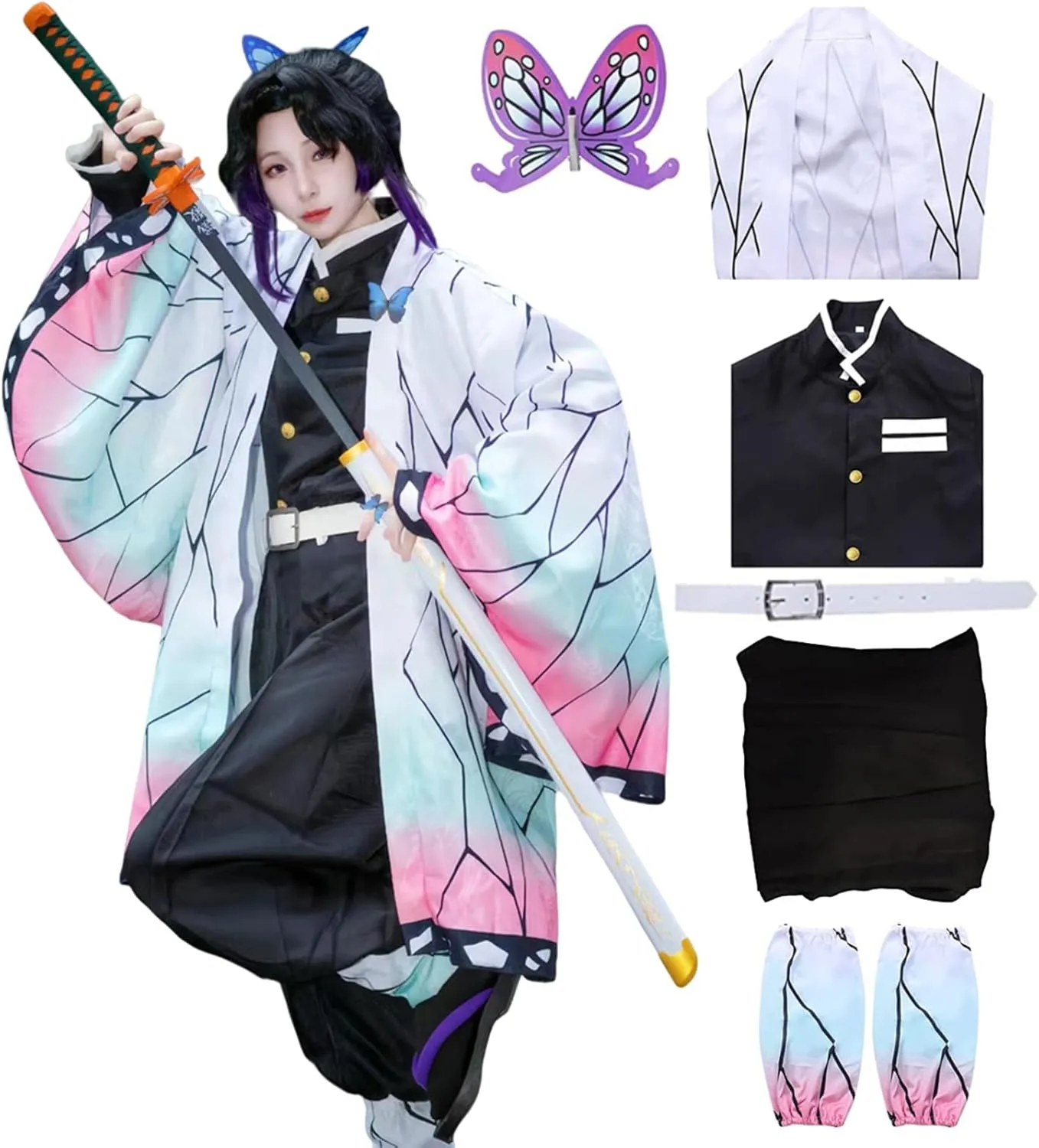 Anime Cosplay Costume Kimono for Adult Girls Robe Cloak Anime Costume Set Halloween Kimono Outfit Cosplay with Wig