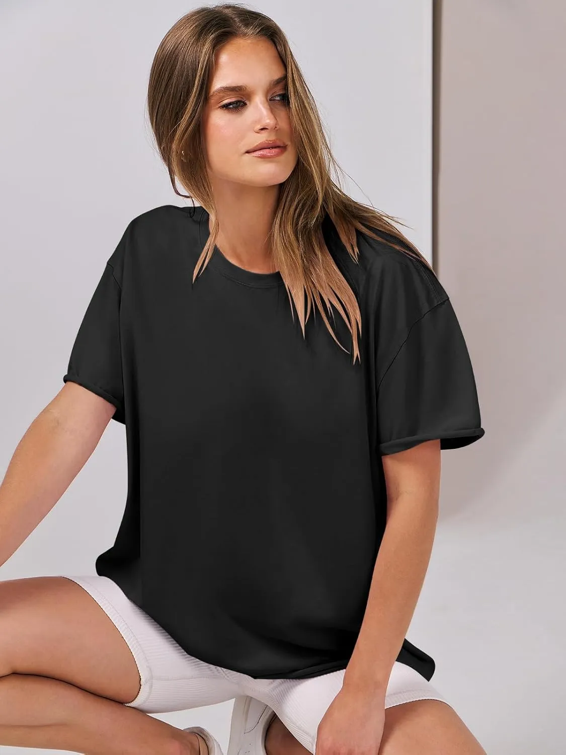 ANRABESS Womens Tops Oversized T Shirts Loose Fit Short Sleeve Crewneck Summer Casual 2025 Trendy Boxy Tee Blouse
