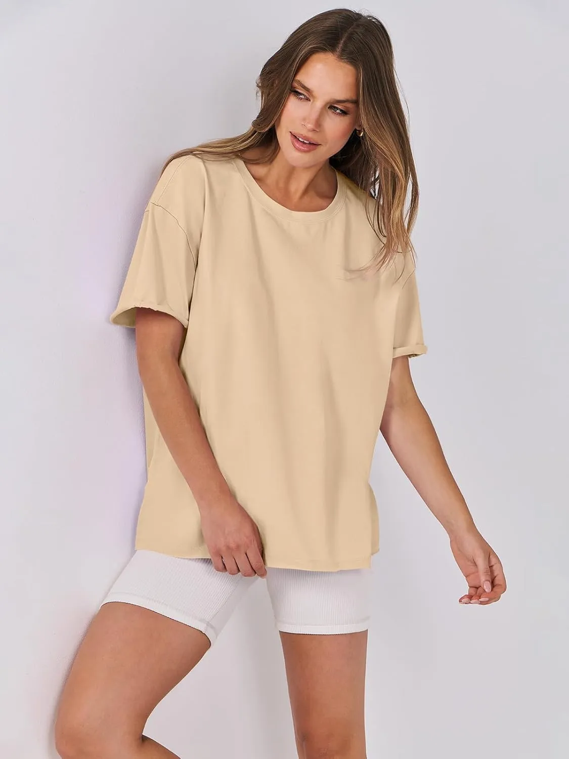 ANRABESS Womens Tops Oversized T Shirts Loose Fit Short Sleeve Crewneck Summer Casual 2025 Trendy Boxy Tee Blouse