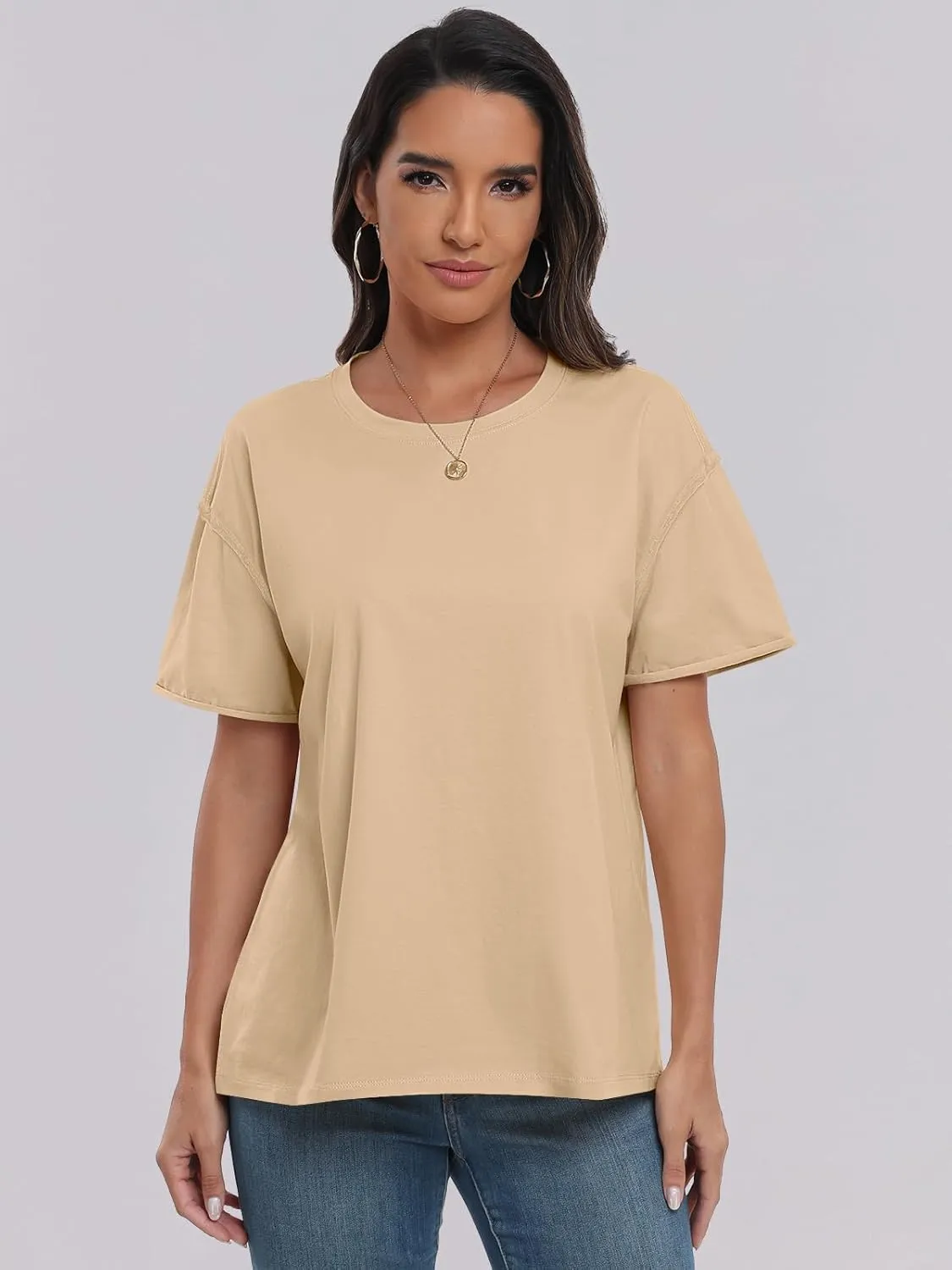 ANRABESS Womens Tops Oversized T Shirts Loose Fit Short Sleeve Crewneck Summer Casual 2025 Trendy Boxy Tee Blouse