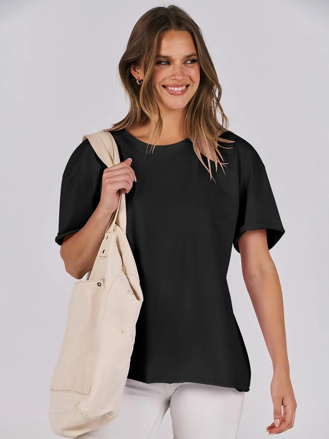 ANRABESS Womens Tops Oversized T Shirts Loose Fit Short Sleeve Crewneck Summer Casual 2025 Trendy Boxy Tee Blouse