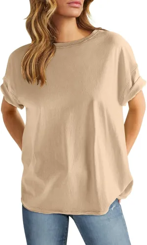 ANRABESS Womens Tops Oversized T Shirts Loose Fit Short Sleeve Crewneck Summer Casual 2025 Trendy Boxy Tee Blouse