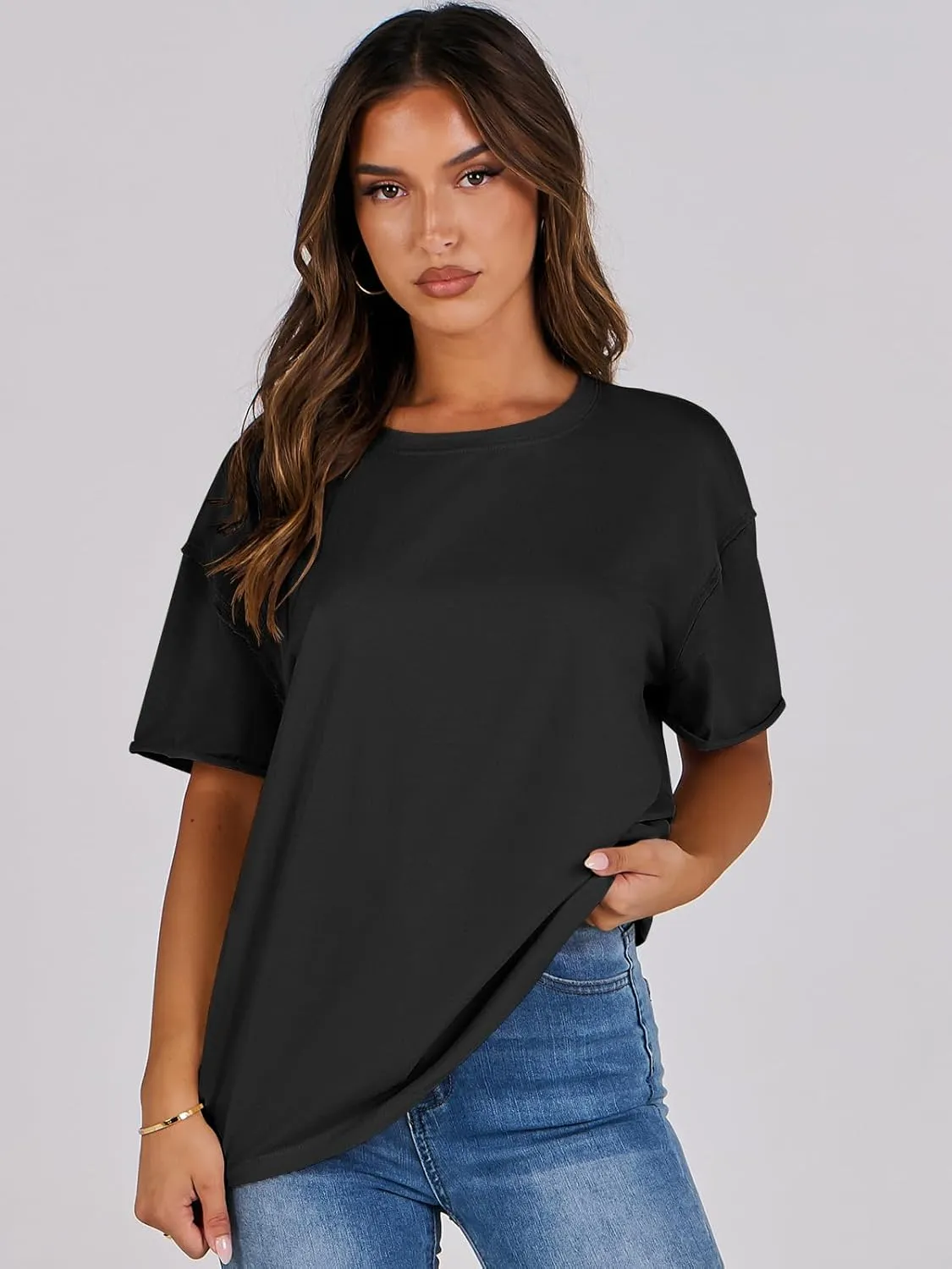 ANRABESS Womens Tops Oversized T Shirts Loose Fit Short Sleeve Crewneck Summer Casual 2025 Trendy Boxy Tee Blouse