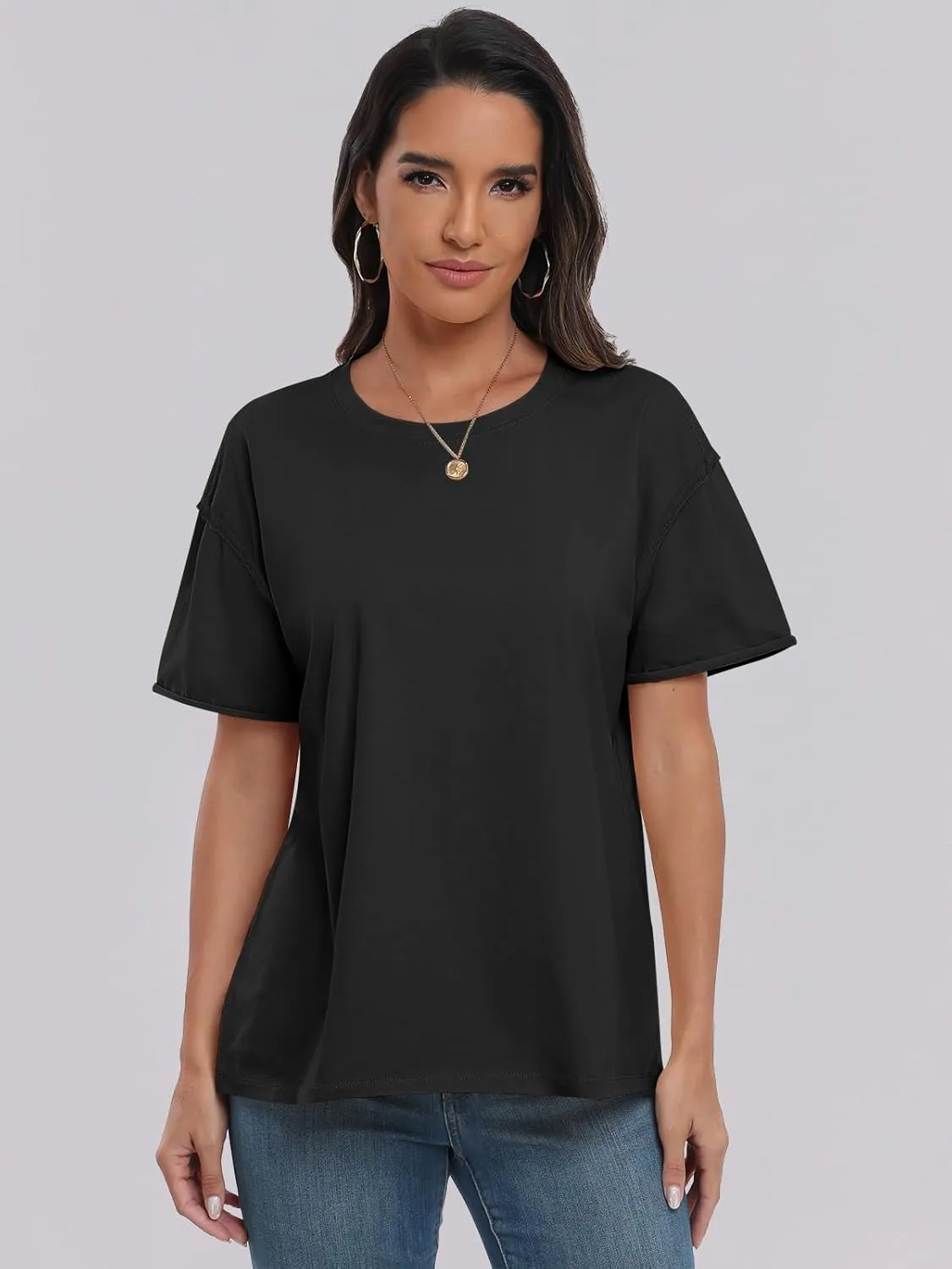 ANRABESS Womens Tops Oversized T Shirts Loose Fit Short Sleeve Crewneck Summer Casual 2025 Trendy Boxy Tee Blouse
