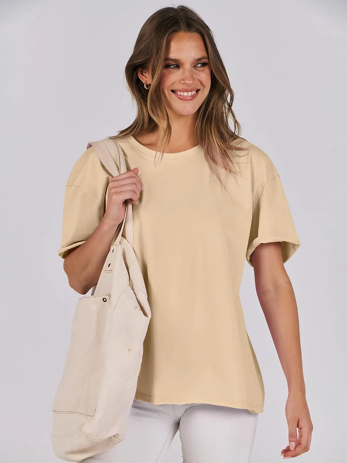 ANRABESS Womens Tops Oversized T Shirts Loose Fit Short Sleeve Crewneck Summer Casual 2025 Trendy Boxy Tee Blouse
